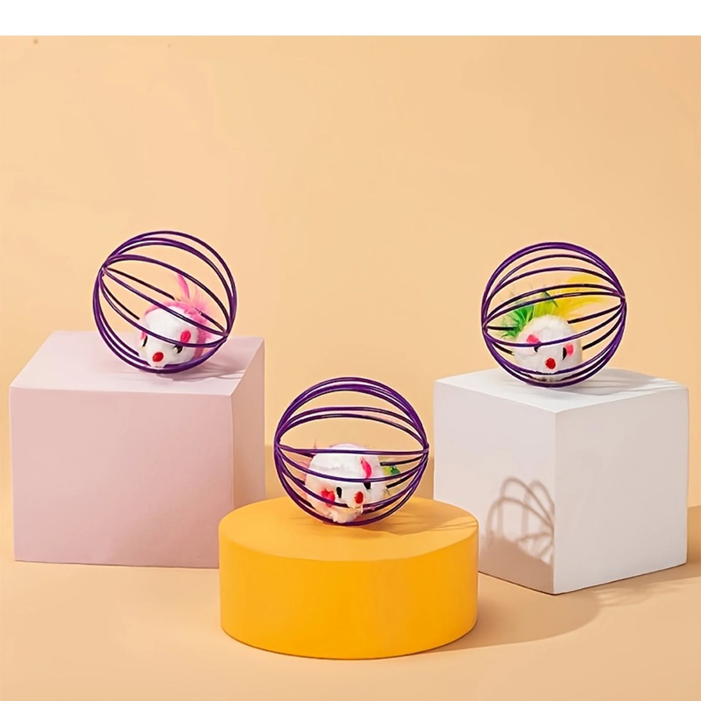 New Pet Toys Creative Pet Cats Toys Plush Mouse Feather Tail Painted Cage Kittens Self Entertaining Toy Pet Gifts Pet Supplies